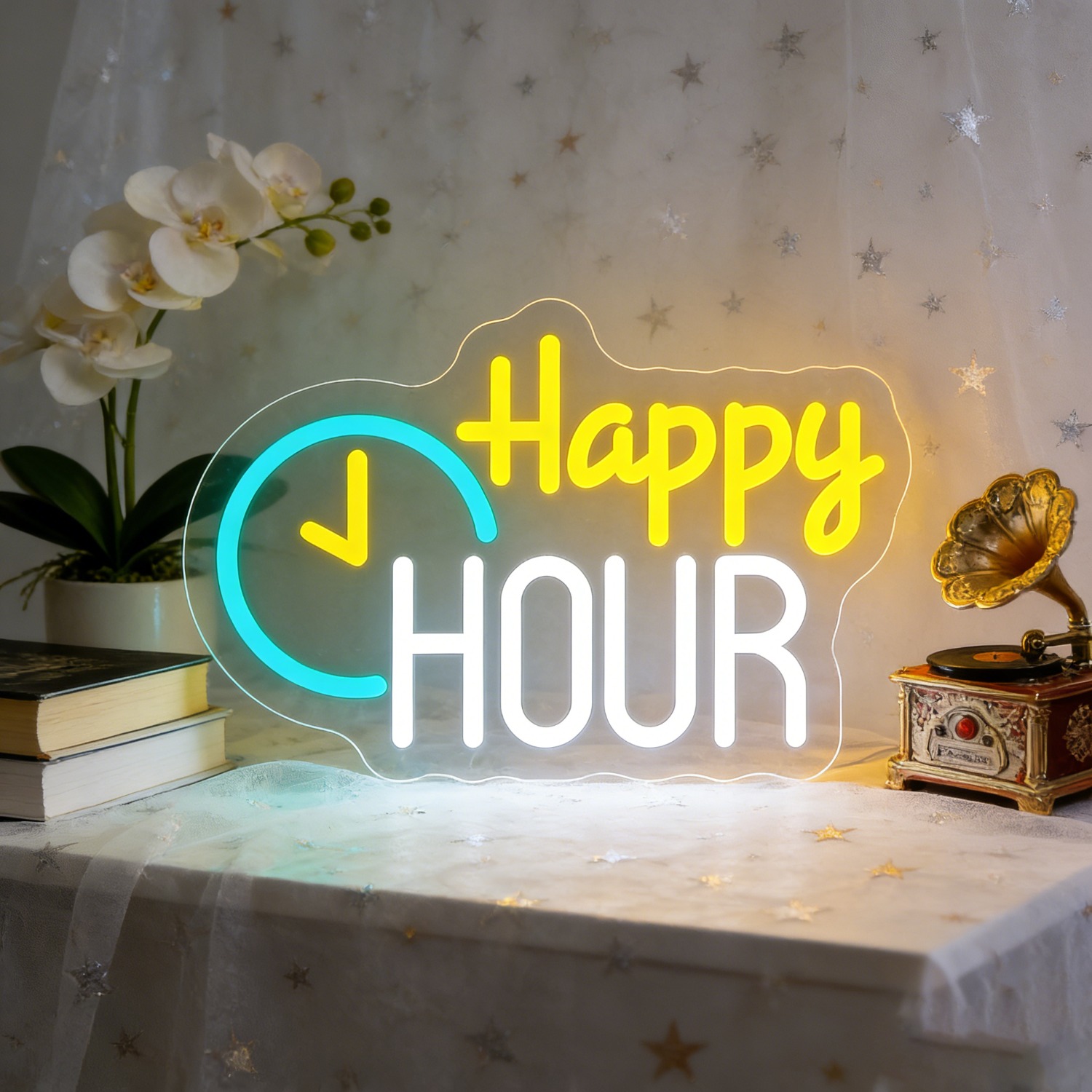 Commercial Kitchen Walls - Letreiro de Néon Happy HOUR Cloud