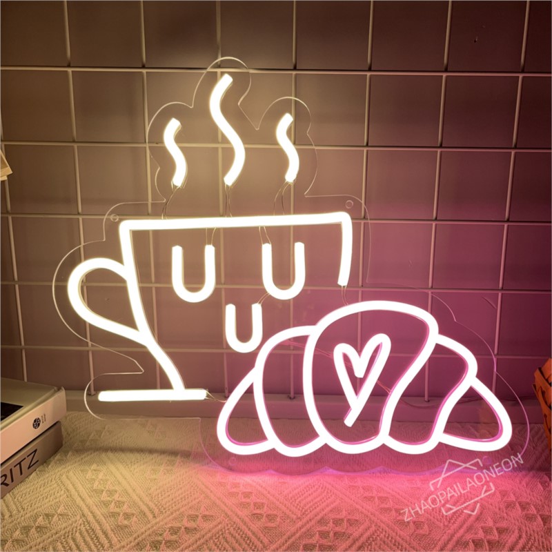 Café pão sinal de néon croissa - Commercial Kitchen Walls avaliação e preço