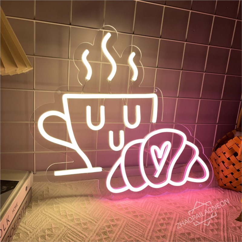 Café pão sinal de néon croissa - Commercial Kitchen Walls avaliação e preço