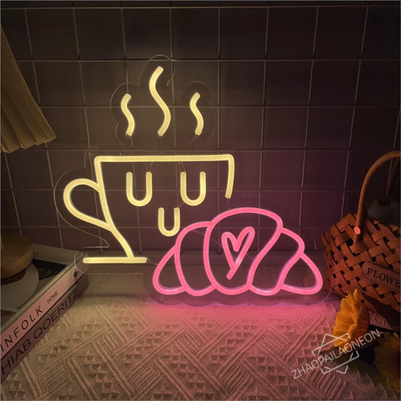 Café pão sinal de néon croissa - Commercial Kitchen Walls avaliação e preço