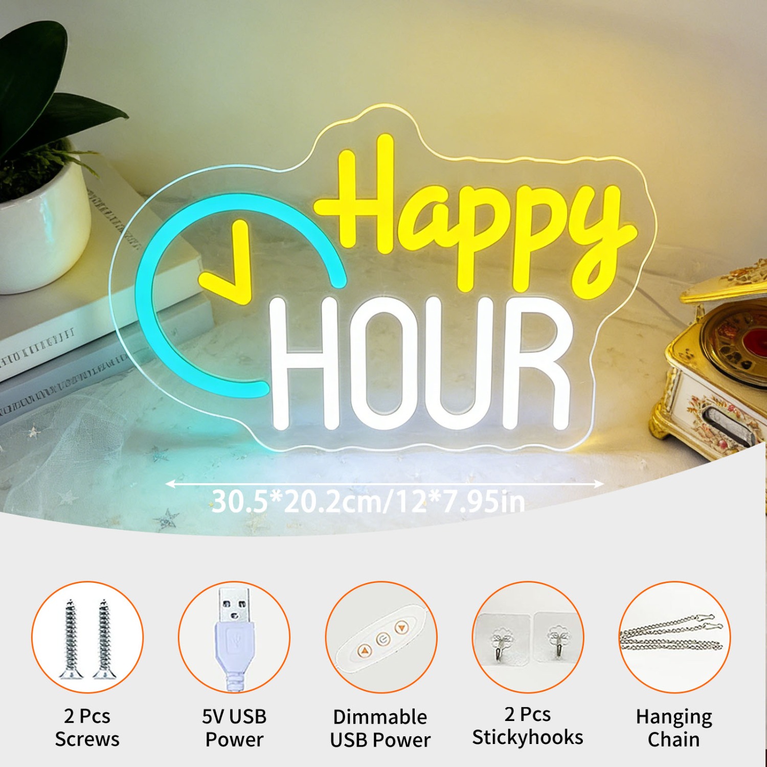 Letreiro de Néon Happy HOUR Cl - Commercial Kitchen Walls avaliação e preço
